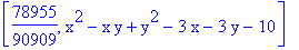 [78955/90909, x^2-x*y+y^2-3*x-3*y-10]